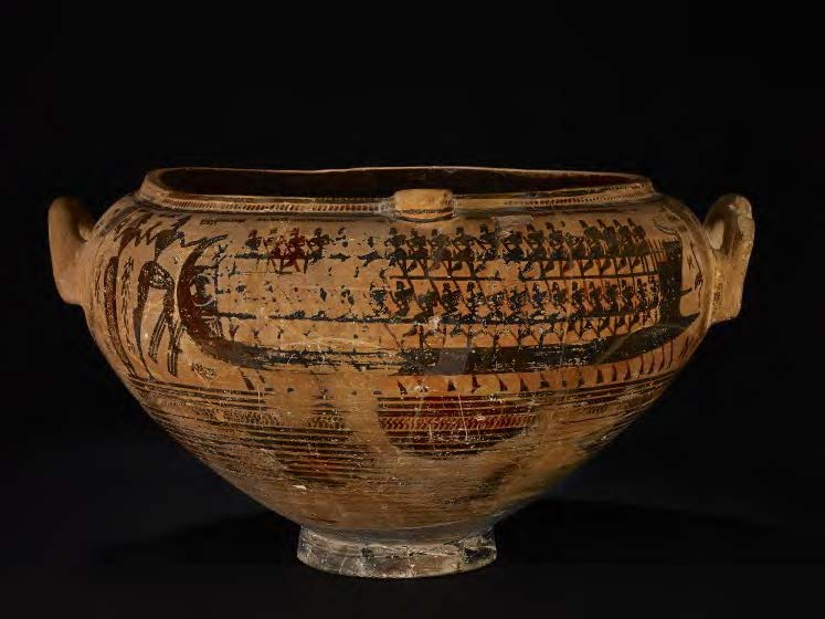 Example of oared boat with bow projection or ram dated c. 735–710 B.C.E.