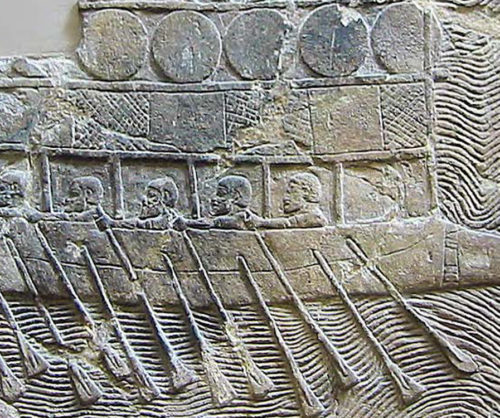 Example of oared galley with bow projection of ram dated 701 B.C.E.
