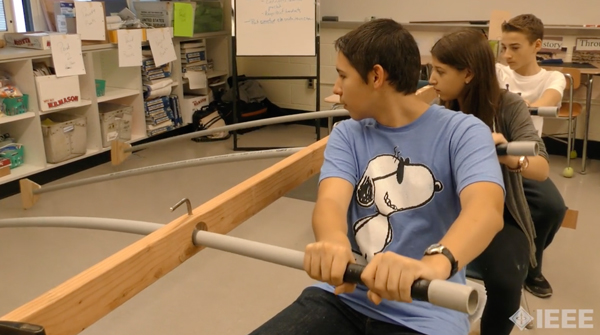 Students in a classroom during the IEEE REACH Triremes Oarsmen Hands-on Activity
