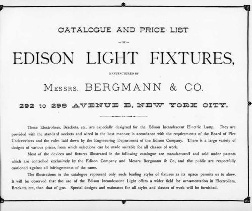 Catalogue of Bergmann & Co. Electric Light Fixtures