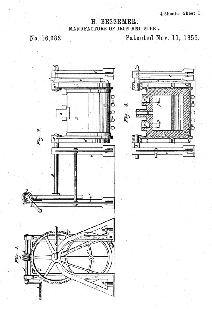 Henry Bessemer of London, England - US Patent #16,082, Nov. 11, 1856 "Manufacture of Iron and Steel"
